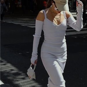 811 originals Bree white ribbed cold shoulder midi dress with thumb hole